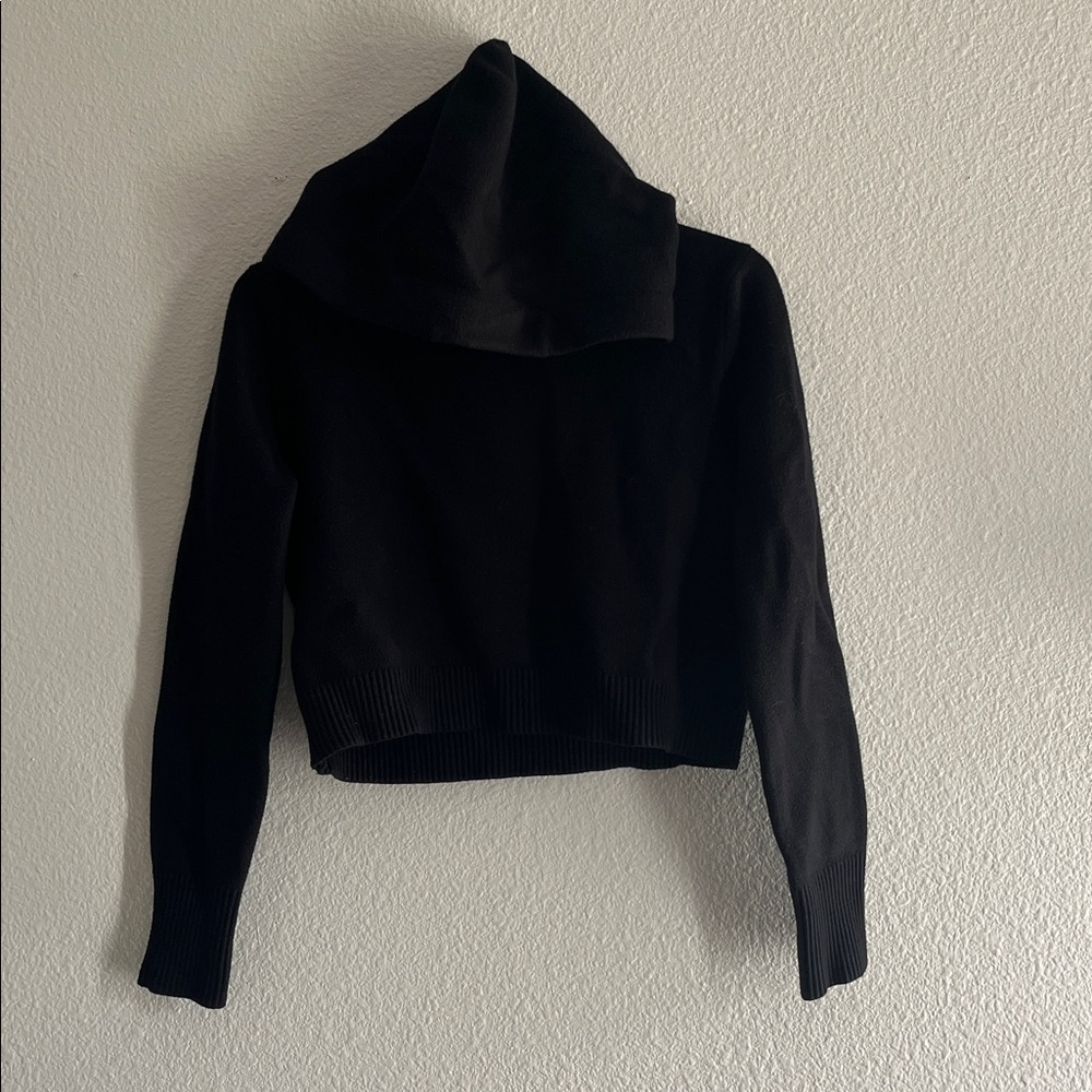 Zara Black Knit Cropped Hoodie